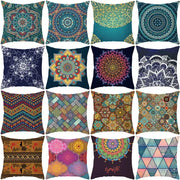 A decorbites geometric square pillowcase featuring teal and gold ethnic geometric patterns for living room decor
