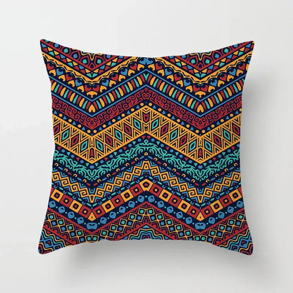 Vibrant decorbites geometric square pillowcase with bold teal orange red and navy blue tribal zigzag patterns for living room decor