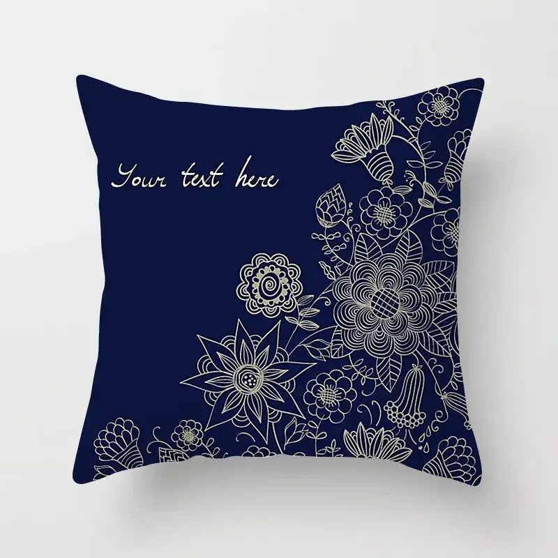Navy blue throw pillow with intricate white floral embroidery for decorbites geometric square pillowcase and living room decor