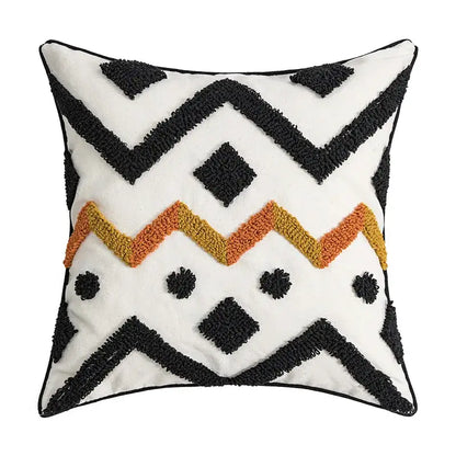White throw pillow ethnic style black orange geometric cushion cover decorbites plush textured fabric living room decor