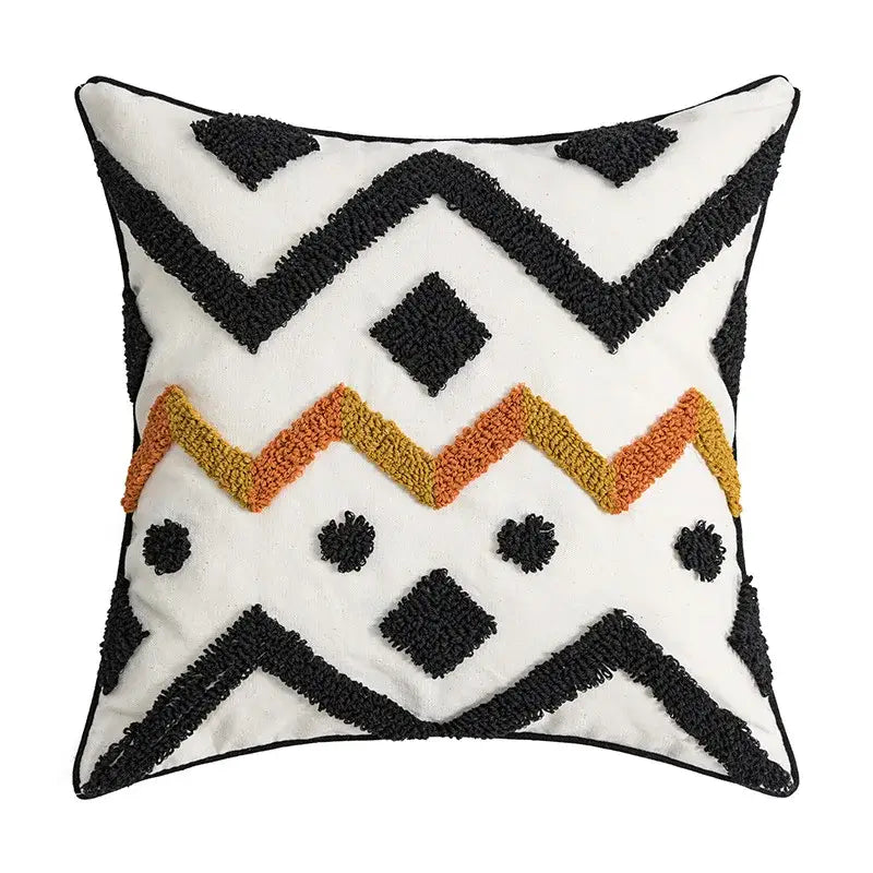 White throw pillow ethnic style black orange geometric cushion cover decorbites plush textured fabric living room decor