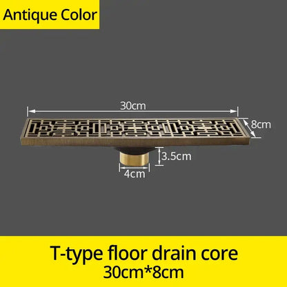 Euro antique brass floor drain core with intricate geometric cutout design 30cm by 8cm for decorbites euro antique collection