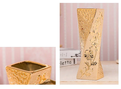 Europe Gold-Plated Ceramic Vase for Home Decor - Vase