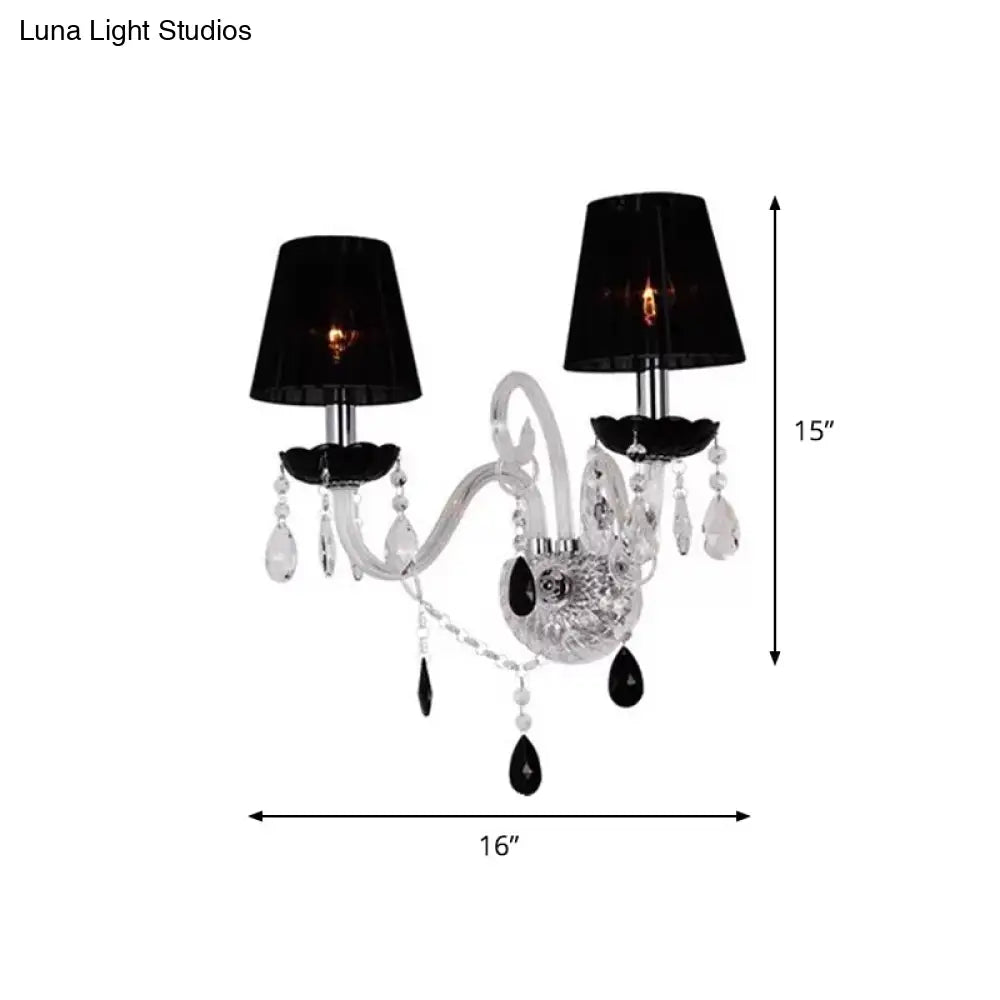 DecorBites™ European Black Crystal Wall Mount Sconce Light with Pleated Linen Shades