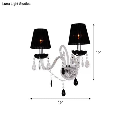 DecorBites™ European Black Crystal Wall Mount Sconce Light with Pleated Linen Shades
