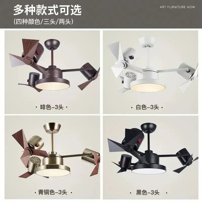 Modern three-headed european bronze ceiling fan lamp with wooden blades featuring metallic finishes for bedroom use