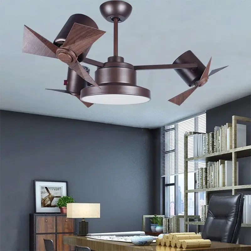 European bronze ceiling fan lamp with wooden blades and integrated lighting designed for bedroom use