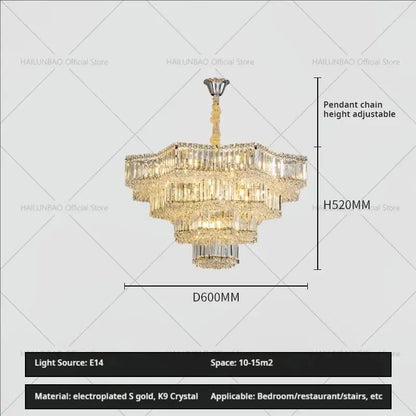 European chrome multi tier light crystal chandelier with gold electroplated finish and k9 crystals for elegant decorbites light decor