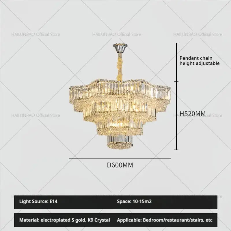 European chrome multi tier light crystal chandelier with gold electroplated finish and k9 crystals for elegant decorbites light decor