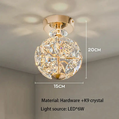 European gold and polished chrome mini pendant light with spherical k9 crystal chandelier and led light source