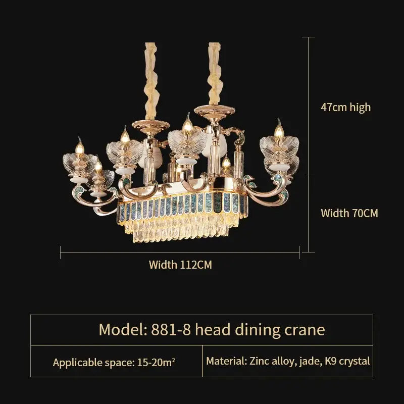 Gold-toned 881-8 head dining chandelier with jade and k9 crystal accents for crystal dining room decorbites decor
