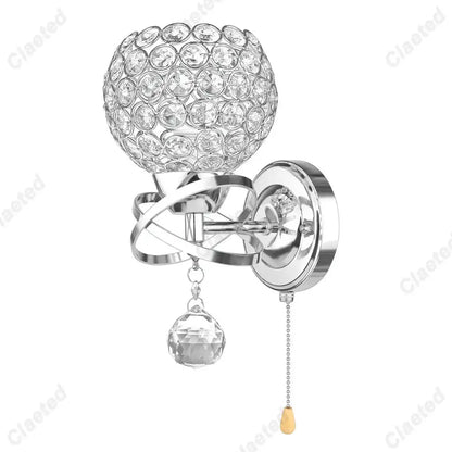 European gold crystal wall light with chrome finish spherical globe and faceted pendant for elegant decorbites crystal wall light