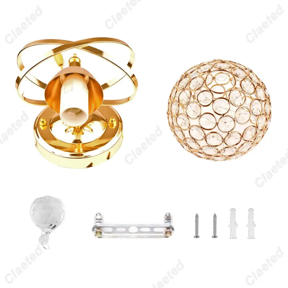 European gold crystal wall light bedroom sconce with gold finish and modern intersecting ring decorbites crystal wall design
