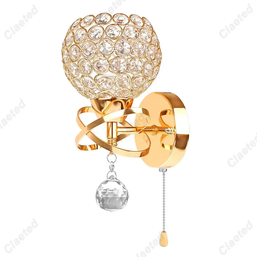 European gold crystal wall light with spherical globe and faceted pendant for elegant bedroom wall light decorbites crystal wall