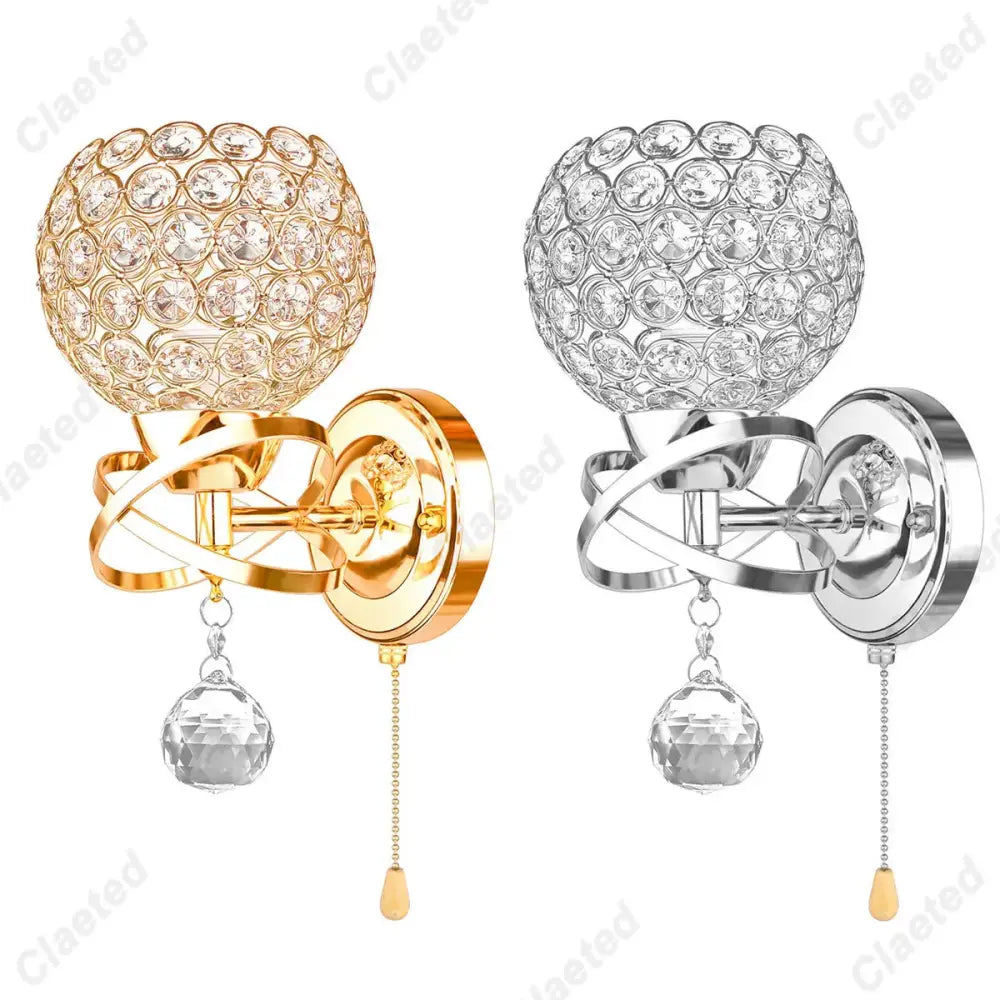 European gold crystal wall light featuring gold and silver globe sconces with dangling faceted crystals for bedroom decorbites crystal wall use