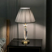 Elegant European retro crystal floor lamp with a gold-toned metal base and pleated gray fabric shade for living room