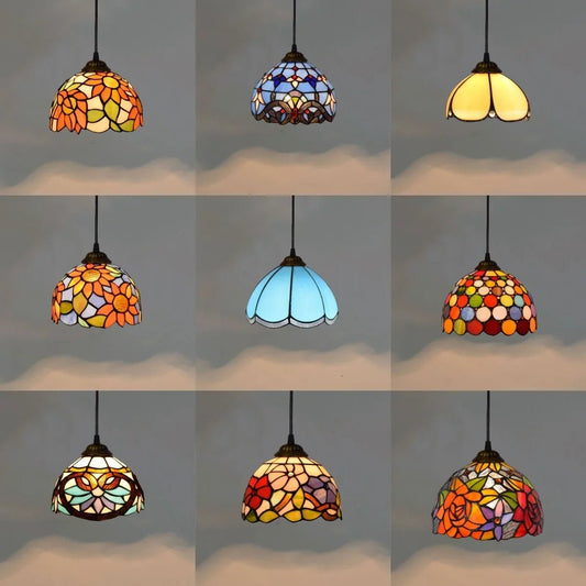 European Stained Glass Pendant Light, 20cm - Decorbites