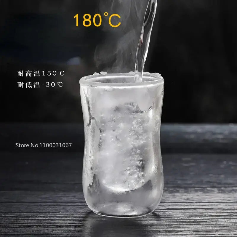 Clear textured glass tumbler with frosted surface in european style double glass insulated tea cup set kitchenware