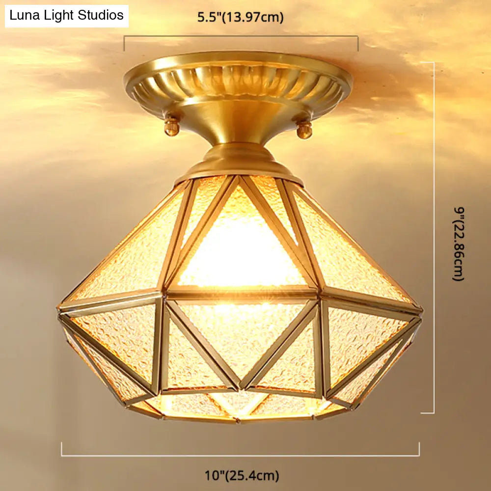 DecorBites™ DecorBites™ European Style Flush-mount Ceiling Light: Full Brass, Glass Shade, 1 Light Polyhedron Design, Bedroom Lighting