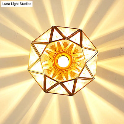 DecorBites™ DecorBites™ European Style Flush-mount Ceiling Light: Full Brass, Glass Shade, 1 Light Polyhedron Design, Bedroom Lighting