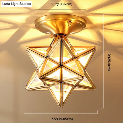 DecorBites™ DecorBites™ European Style Flush-mount Ceiling Light: Full Brass, Glass Shade, 1 Light Polyhedron Design, Bedroom Lighting