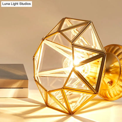DecorBites™ DecorBites™ European Style Flush-mount Ceiling Light: Full Brass, Glass Shade, 1 Light Polyhedron Design, Bedroom Lighting