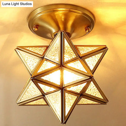 DecorBites™ DecorBites™ European Style Flush-mount Ceiling Light: Full Brass, Glass Shade, 1 Light Polyhedron Design, Bedroom Lighting