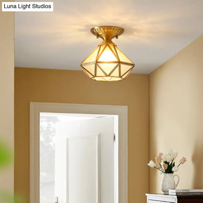 DecorBites™ DecorBites™ European Style Flush-mount Ceiling Light: Full Brass, Glass Shade, 1 Light Polyhedron Design, Bedroom Lighting