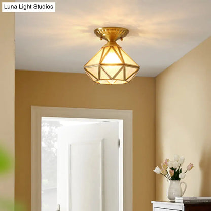 DecorBites™ DecorBites™ European Style Flush-mount Ceiling Light: Full Brass, Glass Shade, 1 Light Polyhedron Design, Bedroom Lighting