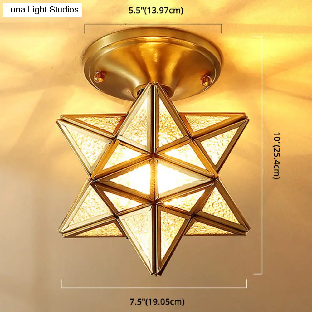 DecorBites™ DecorBites™ European Style Flush-mount Ceiling Light: Full Brass, Glass Shade, 1 Light Polyhedron Design, Bedroom Lighting