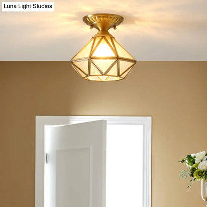 DecorBites™ DecorBites™ European Style Flush-mount Ceiling Light: Full Brass, Glass Shade, 1 Light Polyhedron Design, Bedroom Lighting