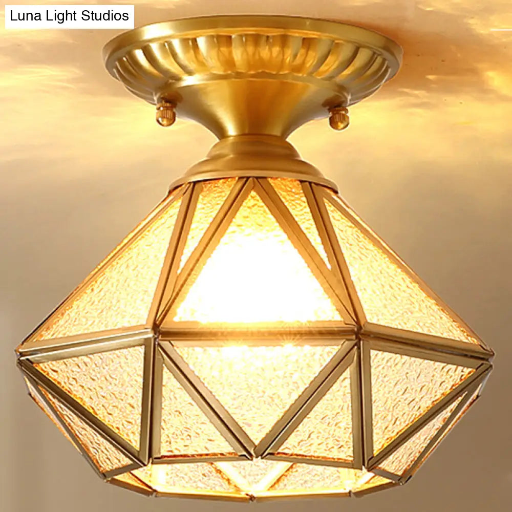 DecorBites™ DecorBites™ European Style Flush-mount Ceiling Light: Full Brass, Glass Shade, 1 Light Polyhedron Design, Bedroom Lighting