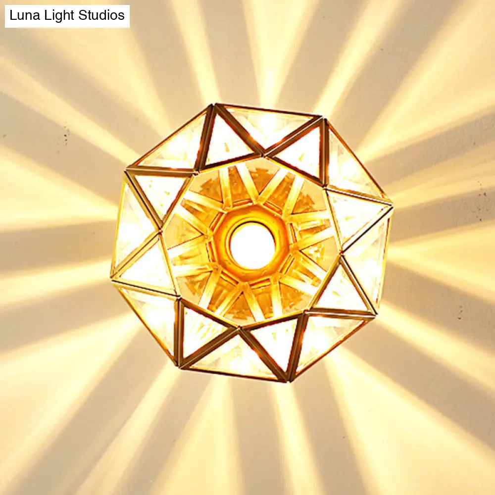 DecorBites™ DecorBites™ European Style Flush-mount Ceiling Light: Full Brass, Glass Shade, 1 Light Polyhedron Design, Bedroom Lighting