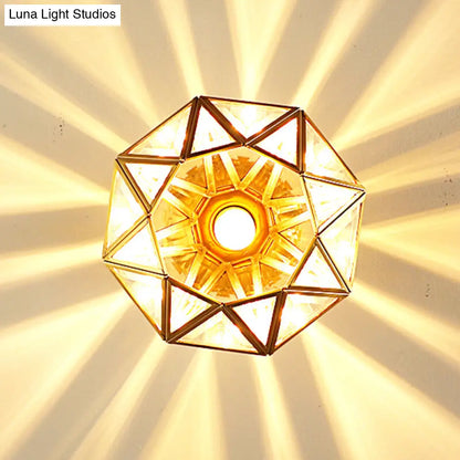 DecorBites™ DecorBites™ European Style Flush-mount Ceiling Light: Full Brass, Glass Shade, 1 Light Polyhedron Design, Bedroom Lighting