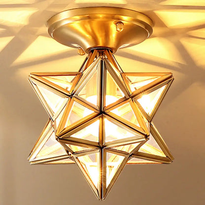 DecorBites™ DecorBites™ European Style Flush-mount Ceiling Light: Full Brass, Glass Shade, 1 Light Polyhedron Design, Bedroom Lighting