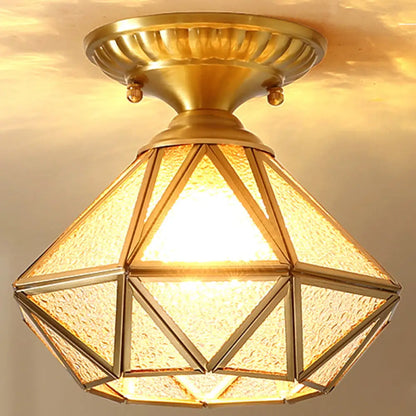 DecorBites™ DecorBites™ European Style Flush-mount Ceiling Light: Full Brass, Glass Shade, 1 Light Polyhedron Design, Bedroom Lighting