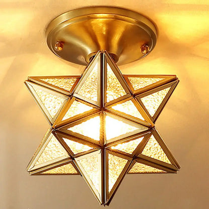 DecorBites™ DecorBites™ European Style Flush-mount Ceiling Light: Full Brass, Glass Shade, 1 Light Polyhedron Design, Bedroom Lighting
