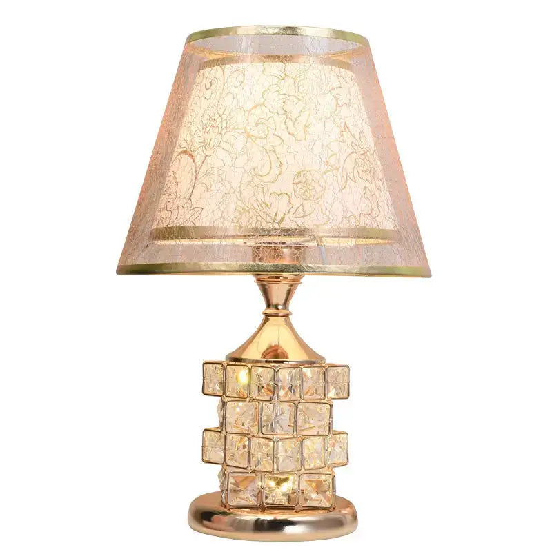 European style gold crystal table lamp with clear faceted crystal base and peach shade for bedroom decorbites crystal table use