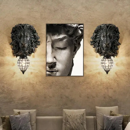 Dark bronze lion head wall lamp with intricate wire cage shades for elegant living room decorbites lion head lighting