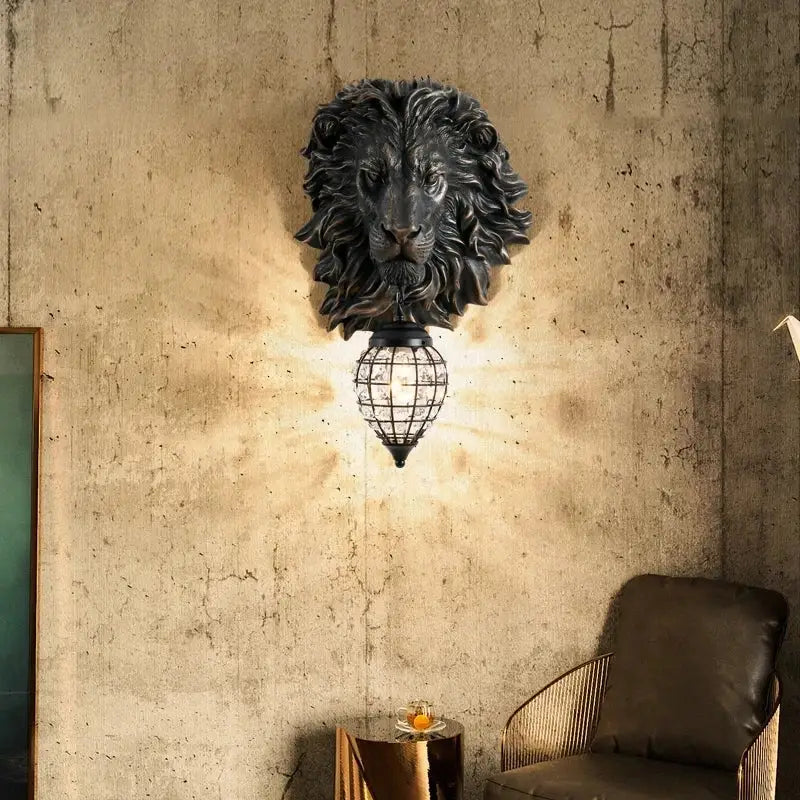 Dark bronze decorbites lion head wall lamp with wire mesh globe shade for elegant living room sconce decor