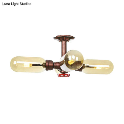 DecorBites™ DecorBites™ Evelyn's Antique Copper 4/6 Lights Ceiling Mount Rustic Style Amber Glass Sputnik Semi Flush Light.