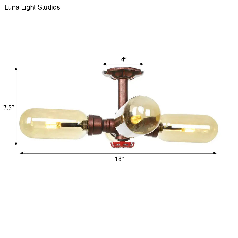 DecorBites™ DecorBites™ Evelyn's Antique Copper 4/6 Lights Ceiling Mount Rustic Style Amber Glass Sputnik Semi Flush Light.