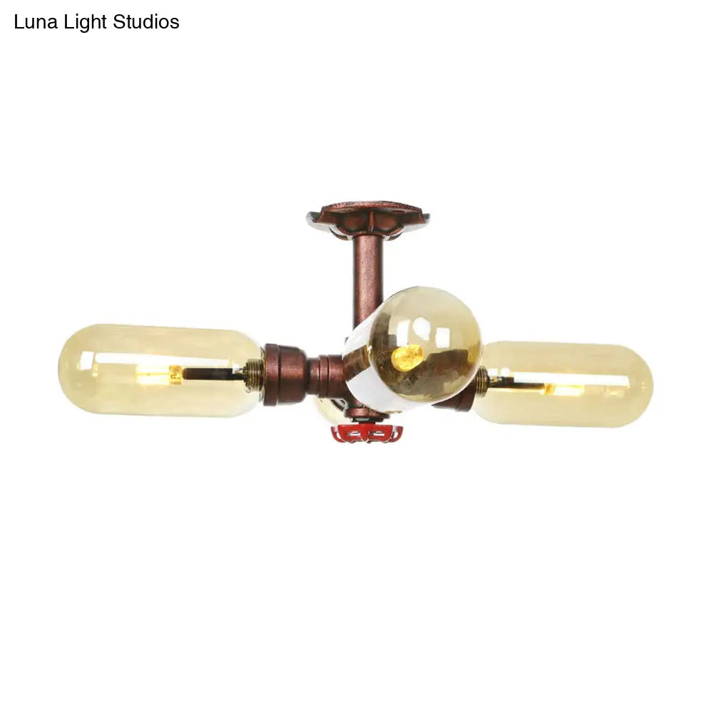 DecorBites™ DecorBites™ Evelyn's Antique Copper 4/6 Lights Ceiling Mount Rustic Style Amber Glass Sputnik Semi Flush Light.