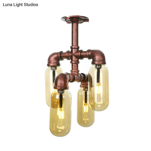 DecorBites™ DecorBites™ Evelyn's Antique Copper 4/6 Lights Ceiling Mount Rustic Style Amber Glass Sputnik Semi Flush Light.