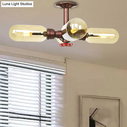 DecorBites™ DecorBites™ Evelyn's Antique Copper 4/6 Lights Ceiling Mount Rustic Style Amber Glass Sputnik Semi Flush Light.