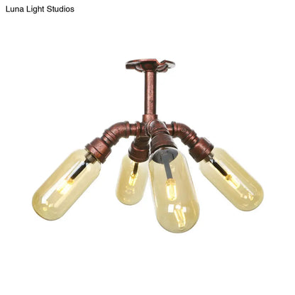 DecorBites™ DecorBites™ Evelyn's Antique Copper 4/6 Lights Ceiling Mount Rustic Style Amber Glass Sputnik Semi Flush Light.