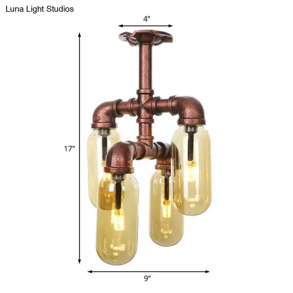 DecorBites™ DecorBites™ Evelyn's Antique Copper 4/6 Lights Ceiling Mount Rustic Style Amber Glass Sputnik Semi Flush Light.