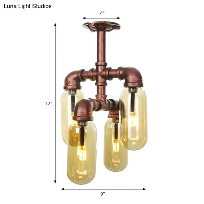 DecorBites™ DecorBites™ Evelyn's Antique Copper 4/6 Lights Ceiling Mount Rustic Style Amber Glass Sputnik Semi Flush Light.