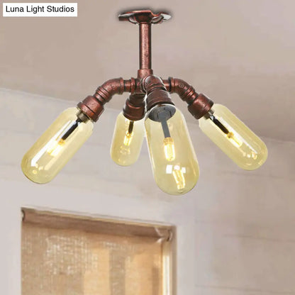 DecorBites™ DecorBites™ Evelyn's Antique Copper 4/6 Lights Ceiling Mount Rustic Style Amber Glass Sputnik Semi Flush Light.