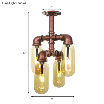 DecorBites™ DecorBites™ Evelyn's Antique Copper 4/6 Lights Ceiling Mount Rustic Style Amber Glass Sputnik Semi Flush Light.